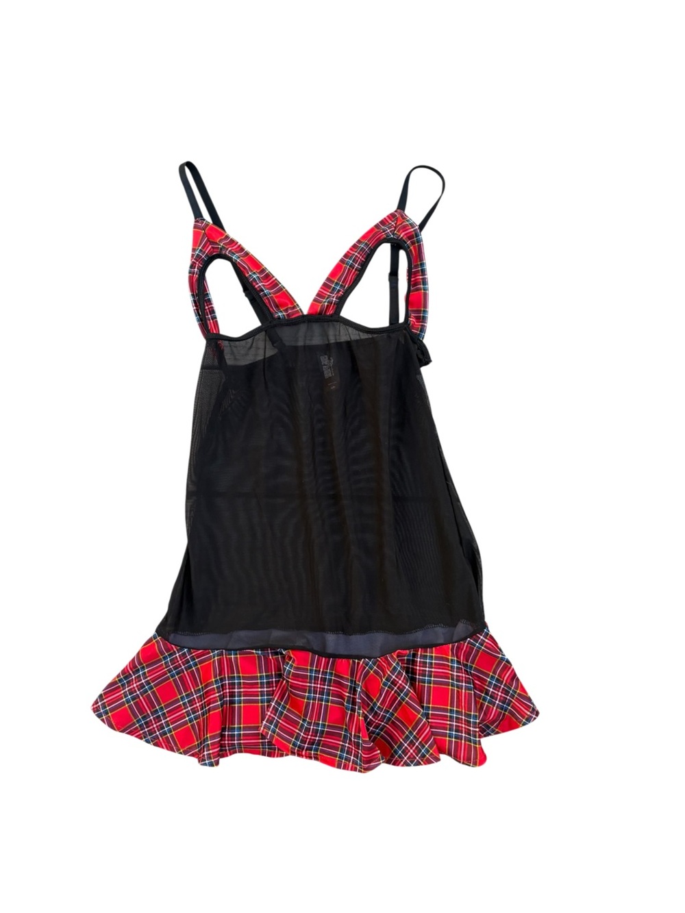 Y2K Plaid Mesh Chemise Nightdress Red Black Grunge Scene Lingerie
